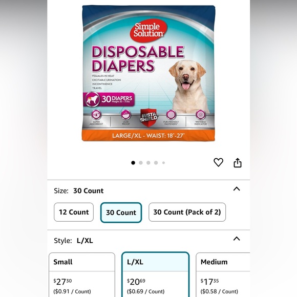 Simple Solution
True Fit  Dog Diapers Female Dogs Super  L/XL 30 Count. New - Picture 1 of 4